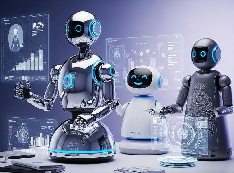 Robot accanto a schermi analitici